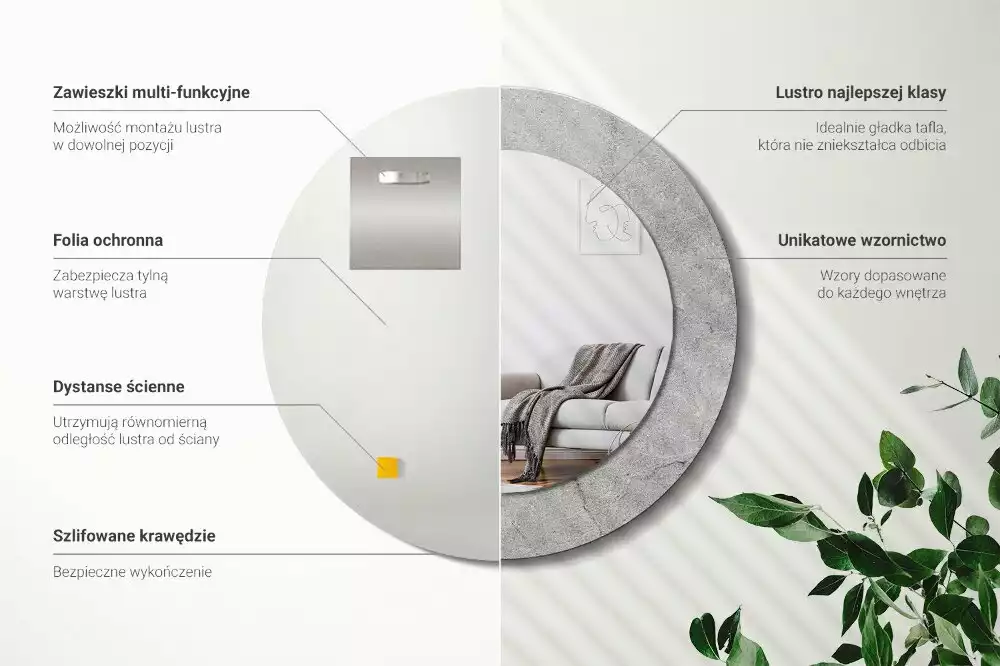 Kerek díszes tükör Szürke cement