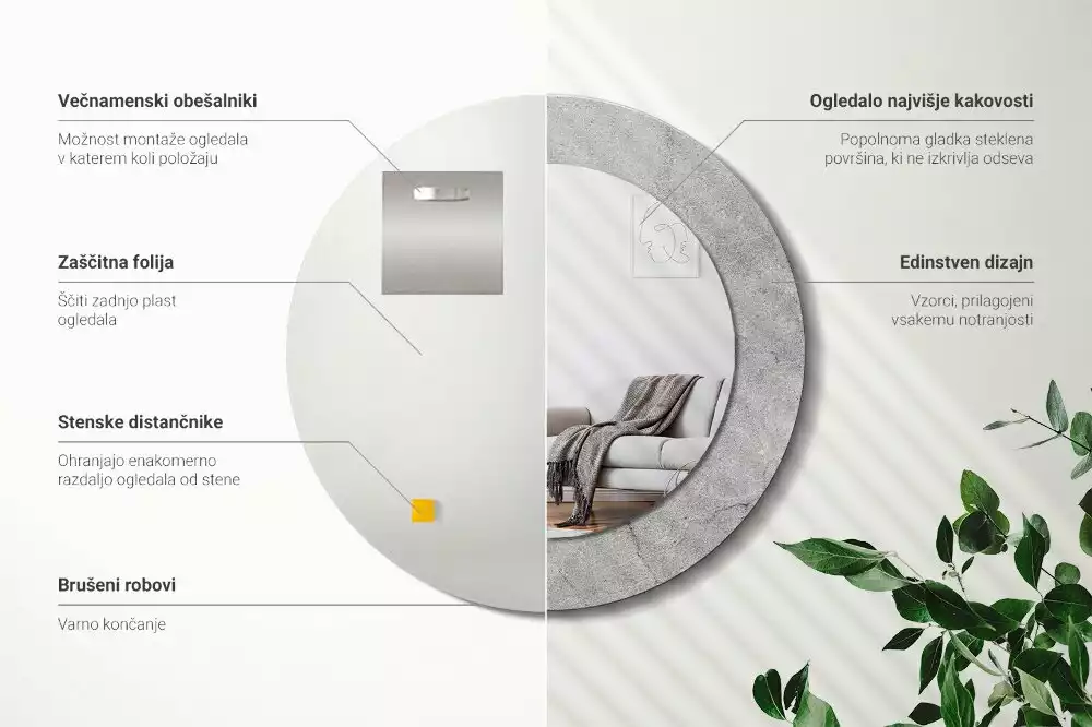 Kerek díszes tükör Szürke cement