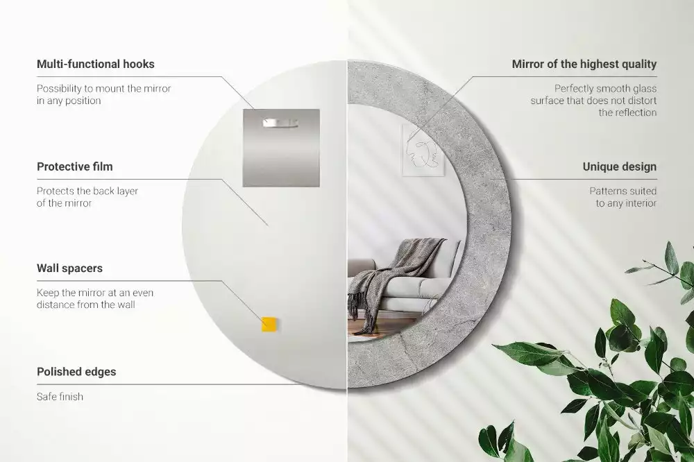 Kerek díszes tükör Szürke cement