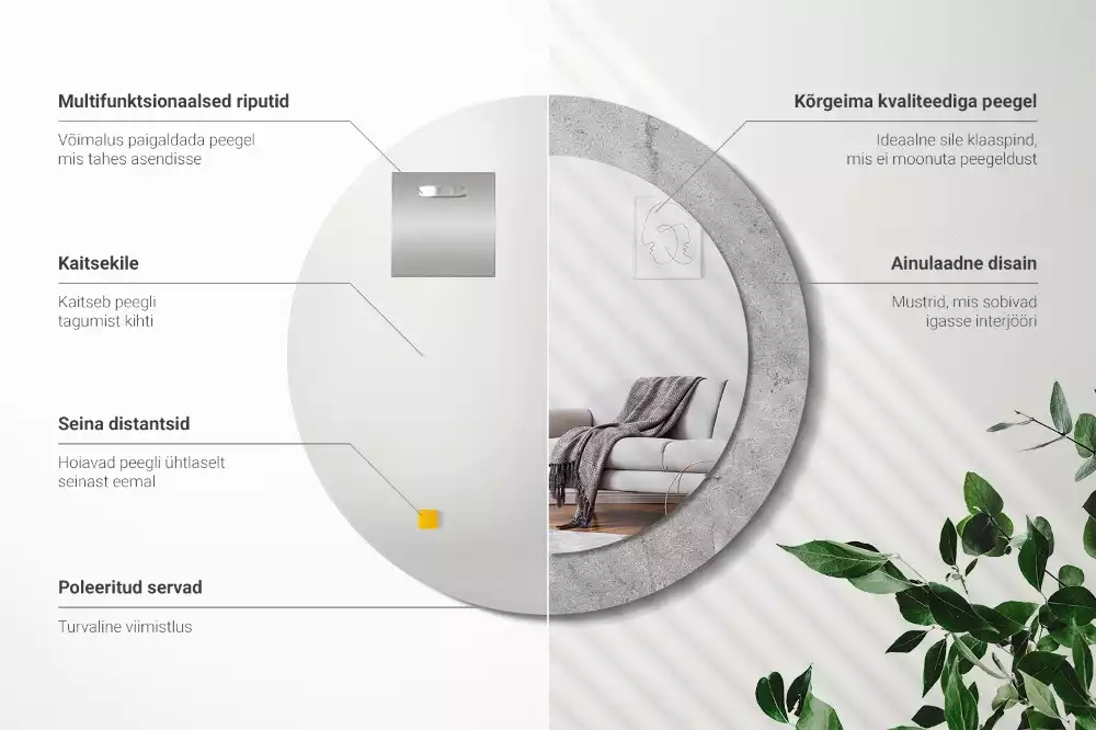 Kerek díszes tükör Szürke cement