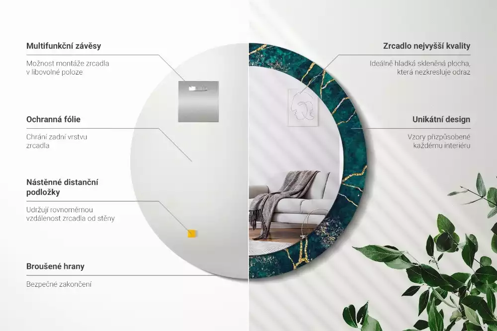 Kerek díszes tükör Szerpentin