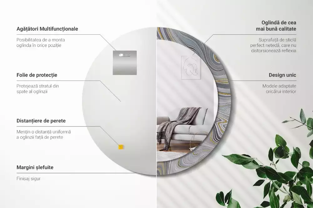 Kerek díszes tükör Szürke márvány