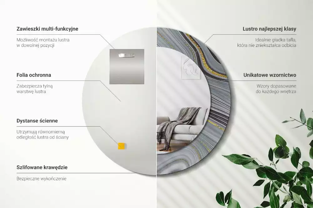 Kerek díszes tükör Szürke márvány