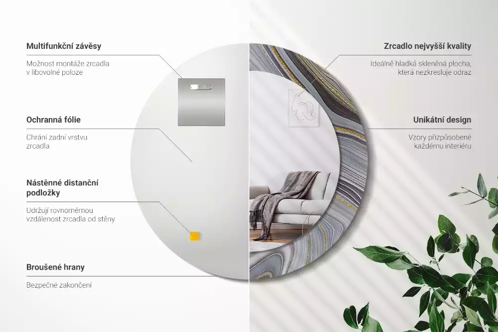 Kerek díszes tükör Szürke márvány