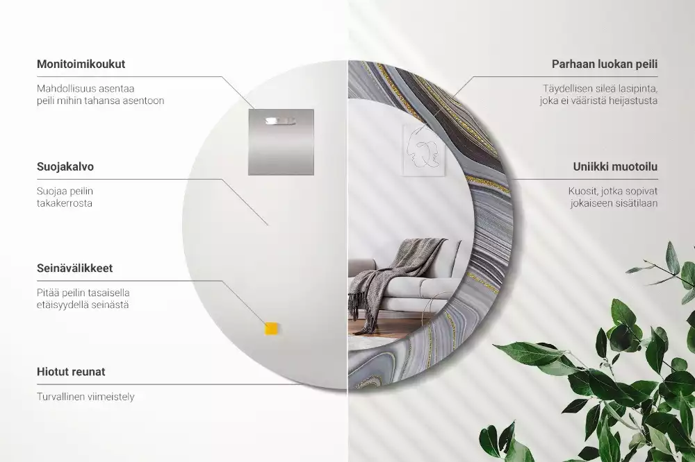 Kerek díszes tükör Szürke márvány