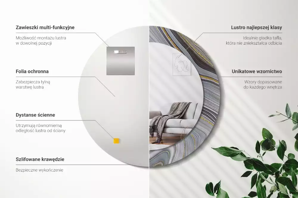 Kerek díszes tükör Szürke márvány