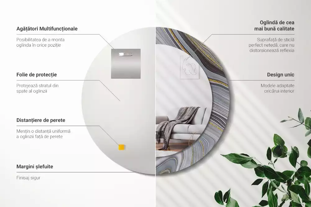 Kerek díszes tükör Szürke márvány