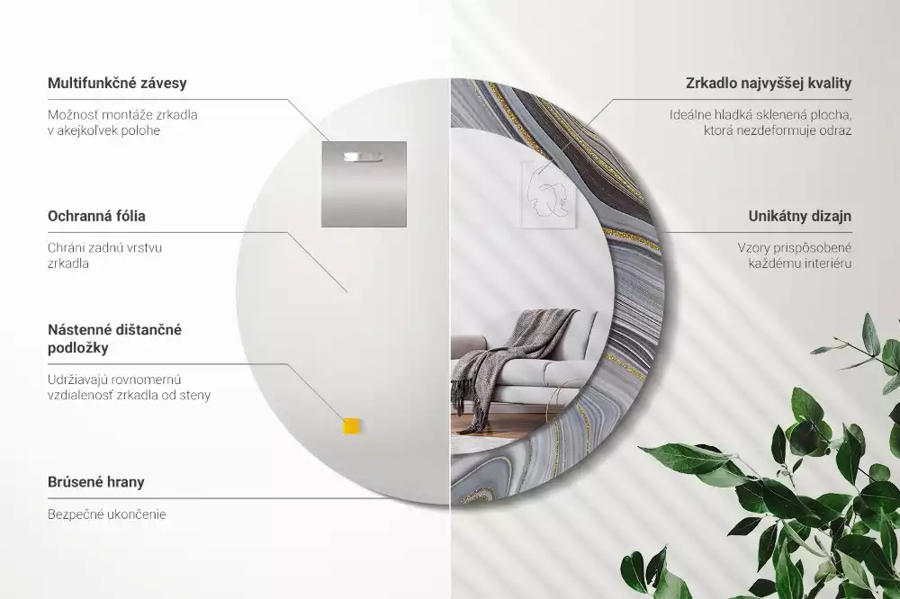 Kerek díszes tükör Szürke márvány