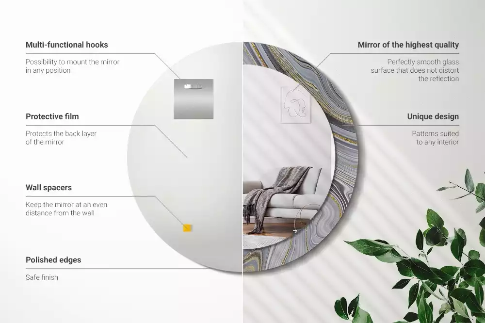 Kerek díszes tükör Szürke márvány