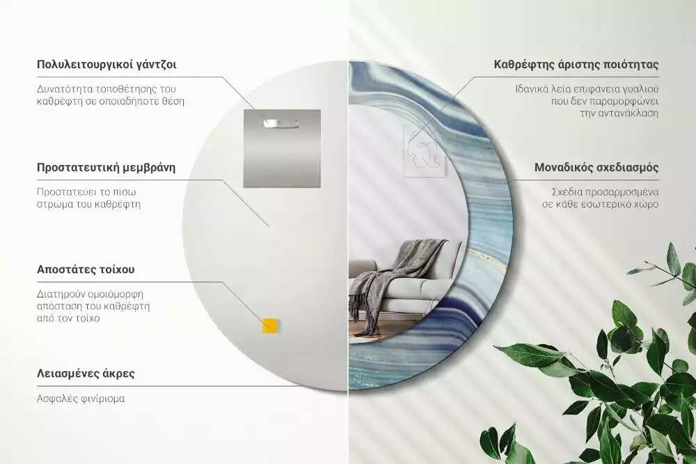 Kerek díszes tükör Kék márvány