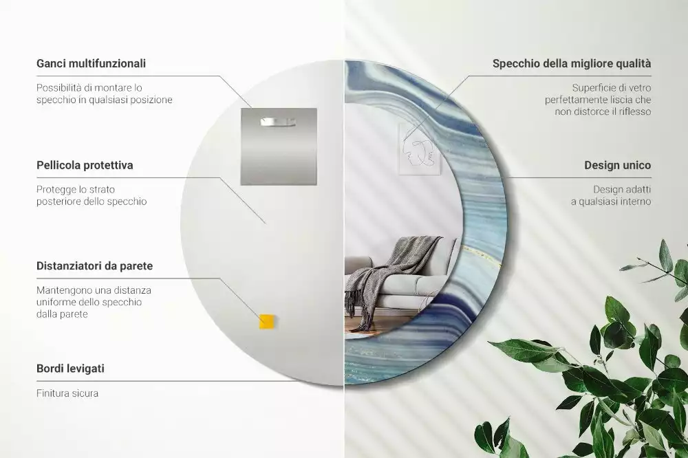 Kerek díszes tükör Kék márvány