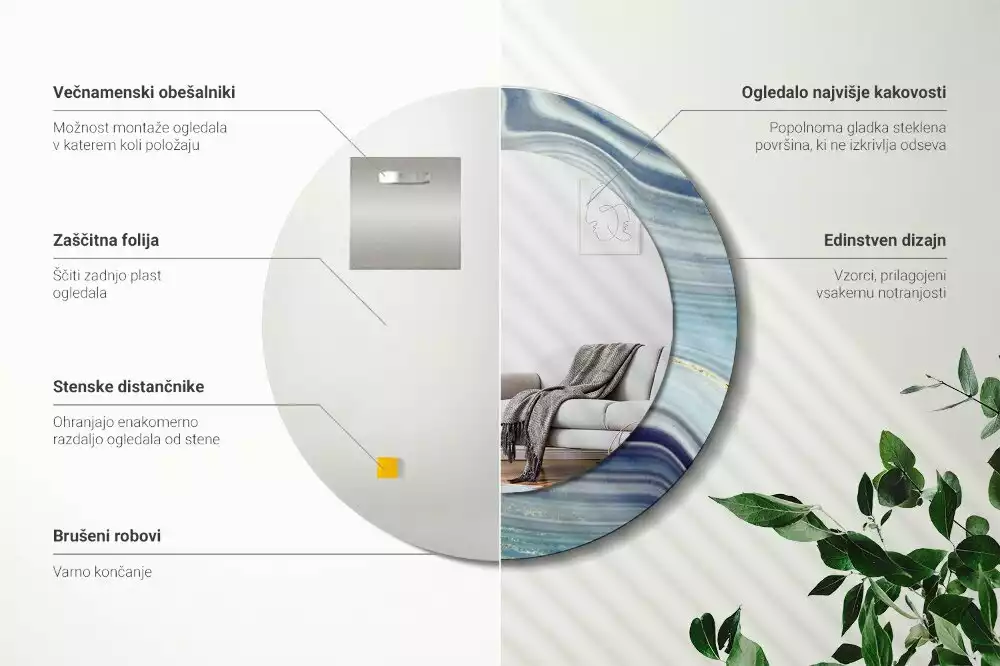 Kerek díszes tükör Kék márvány