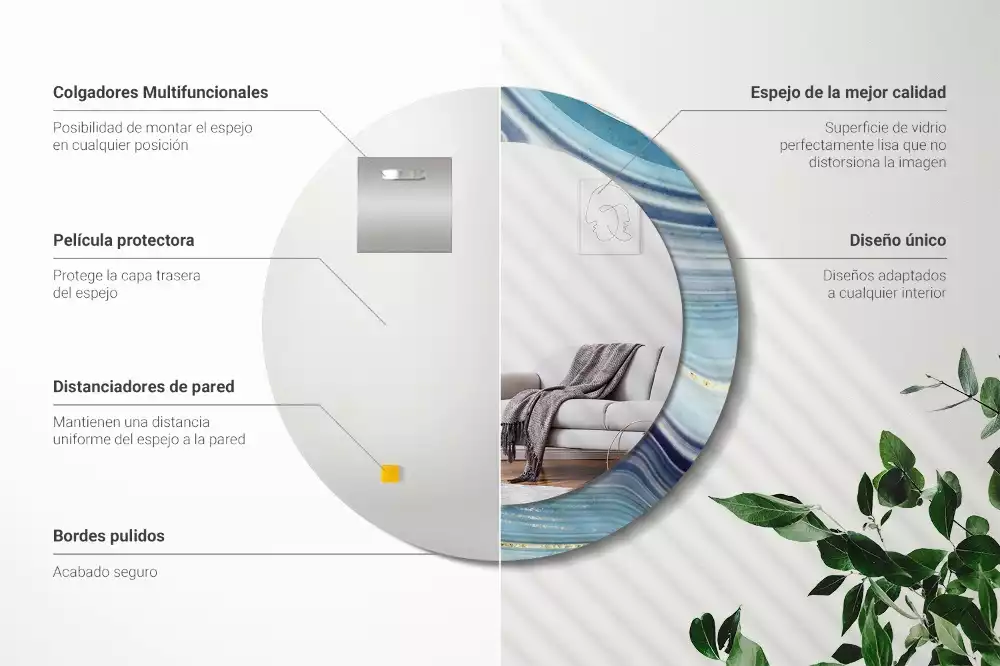 Kerek díszes tükör Kék márvány