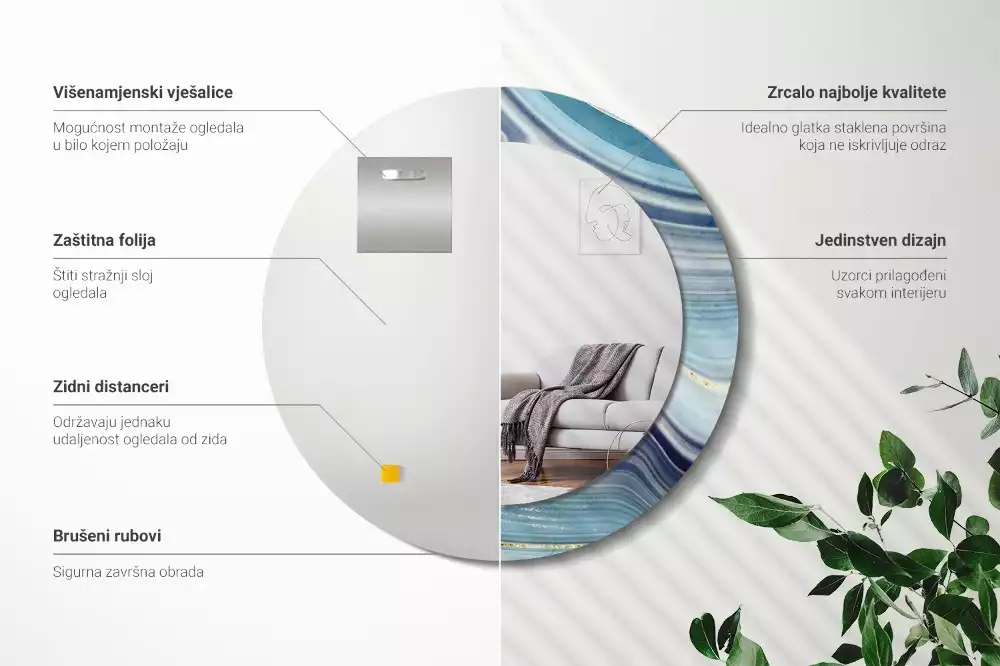 Kerek díszes tükör Kék márvány