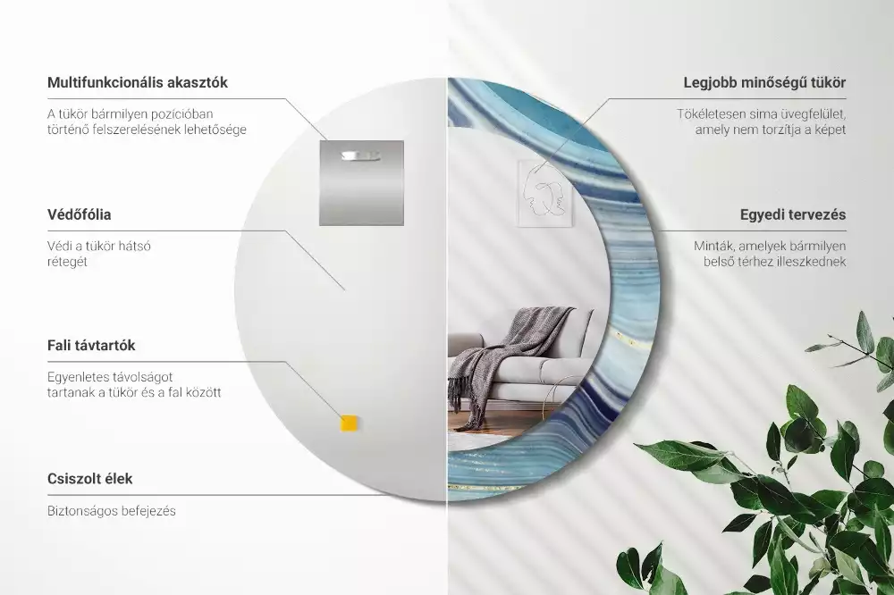 Kerek díszes tükör Kék márvány