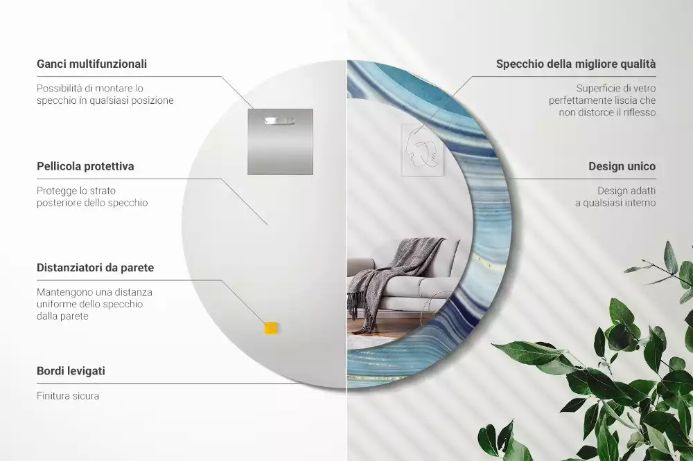 Kerek díszes tükör Kék márvány