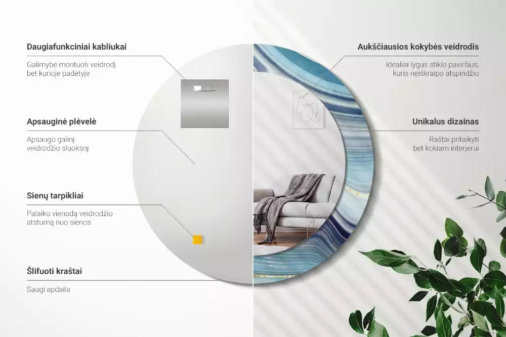 Kerek díszes tükör Kék márvány