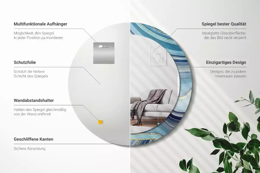 Kerek díszes tükör Kék márvány