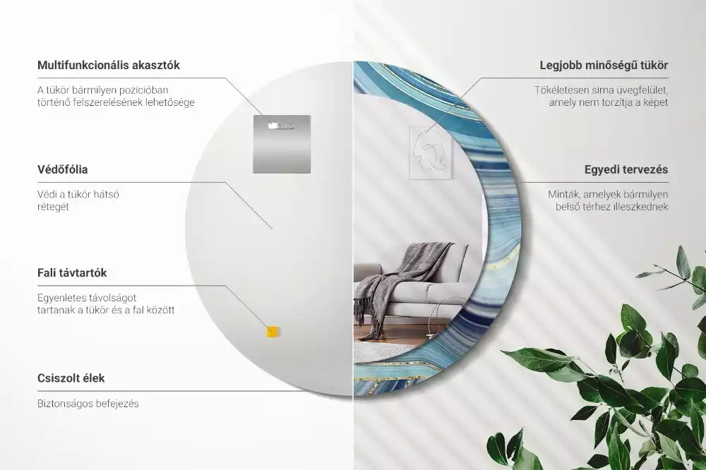 Kerek díszes tükör Kék márvány