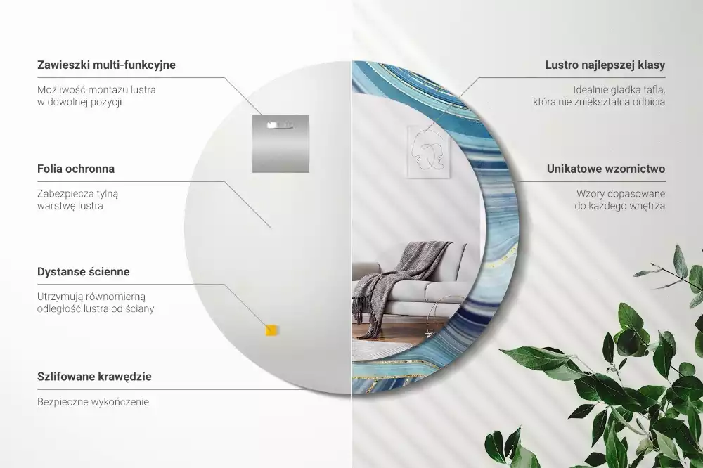 Kerek díszes tükör Kék márvány