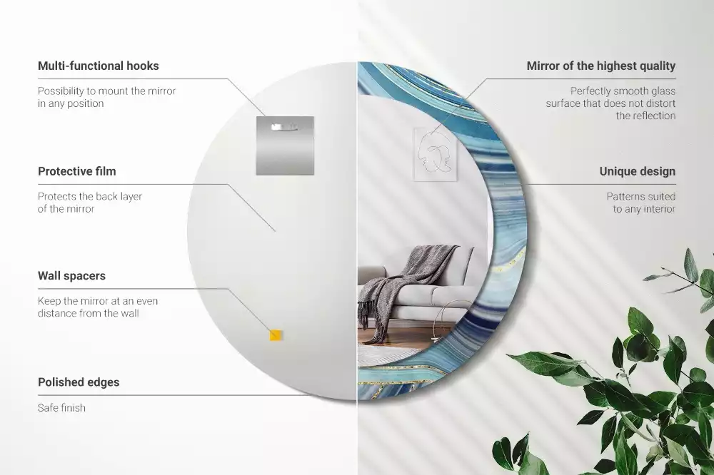 Kerek díszes tükör Kék márvány