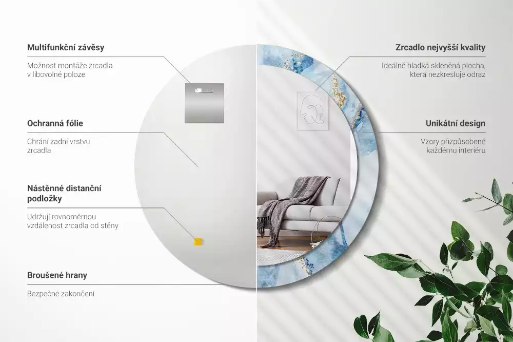 Kerek díszes tükör Kék márvány