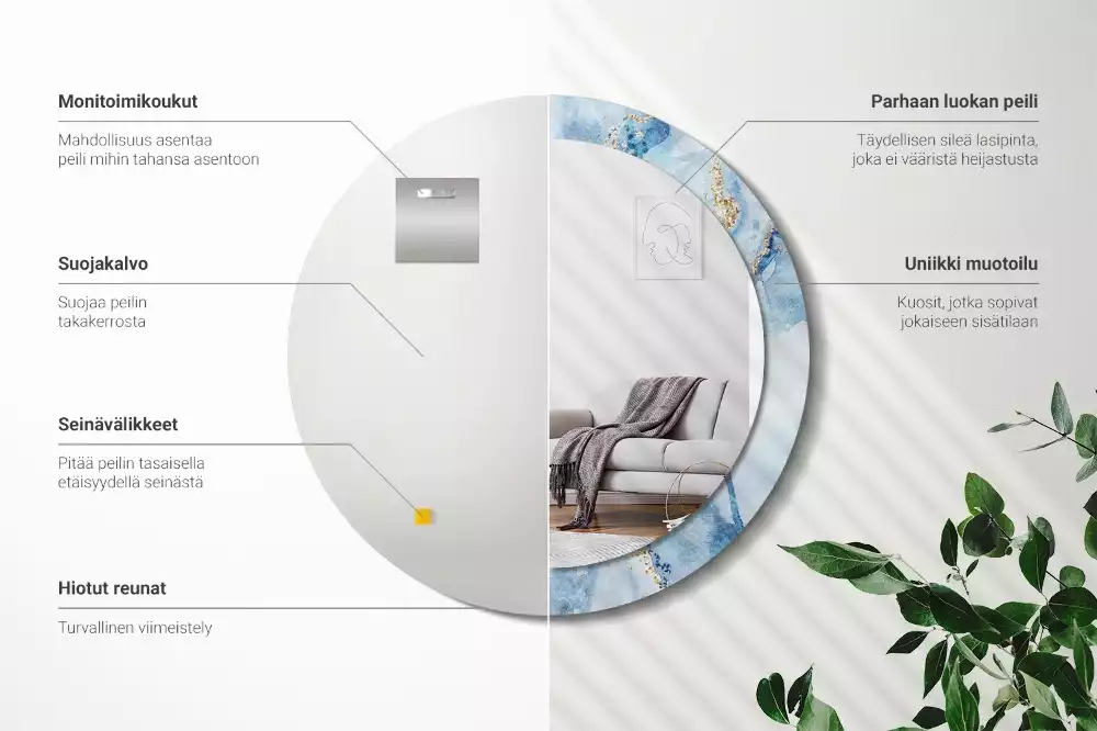 Kerek díszes tükör Kék márvány