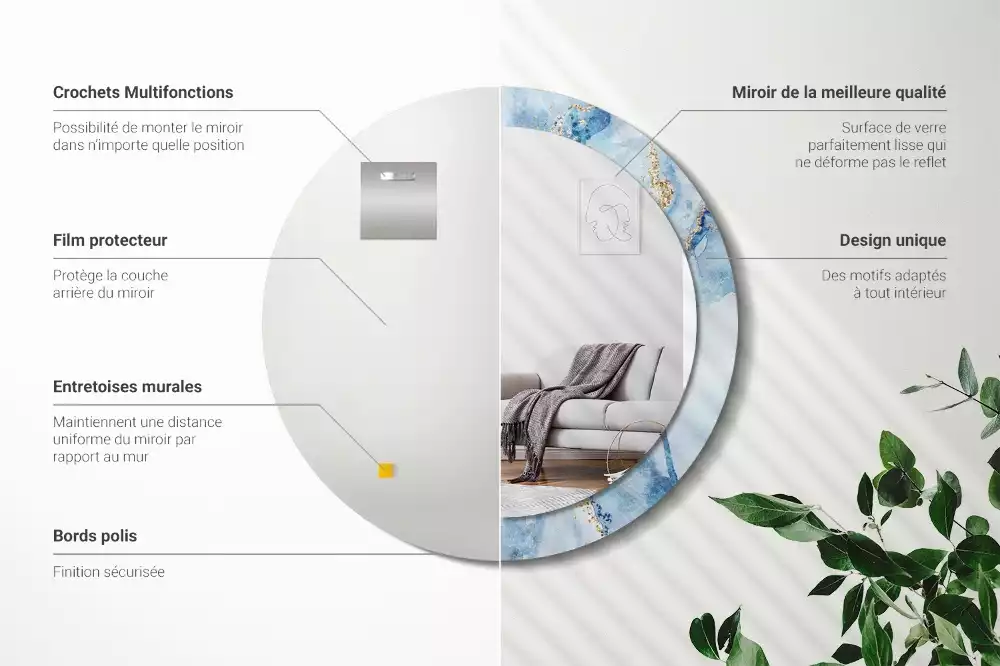 Kerek díszes tükör Kék márvány