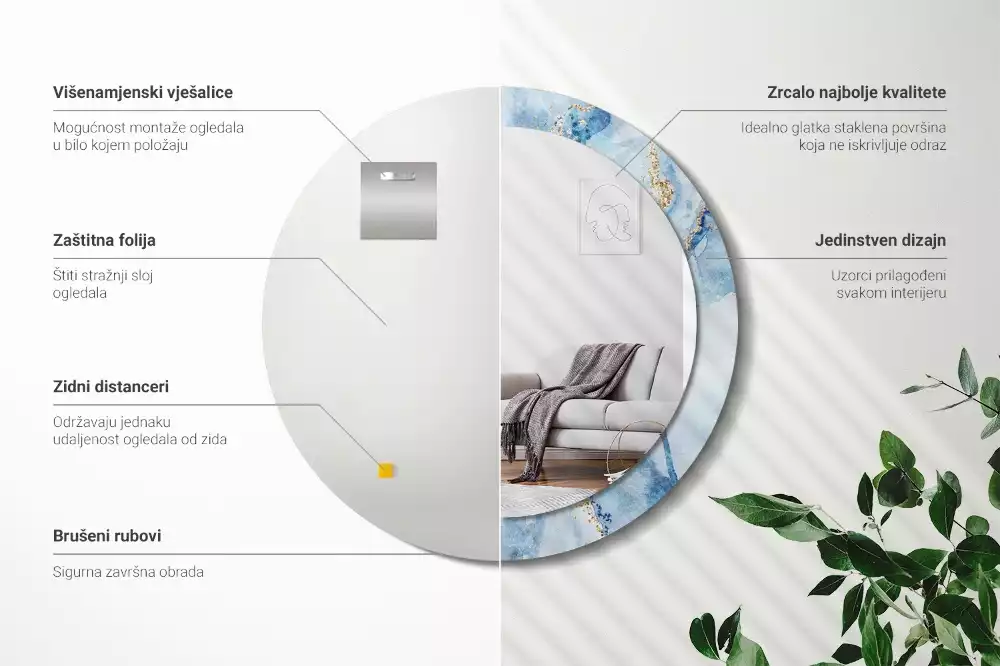 Kerek díszes tükör Kék márvány