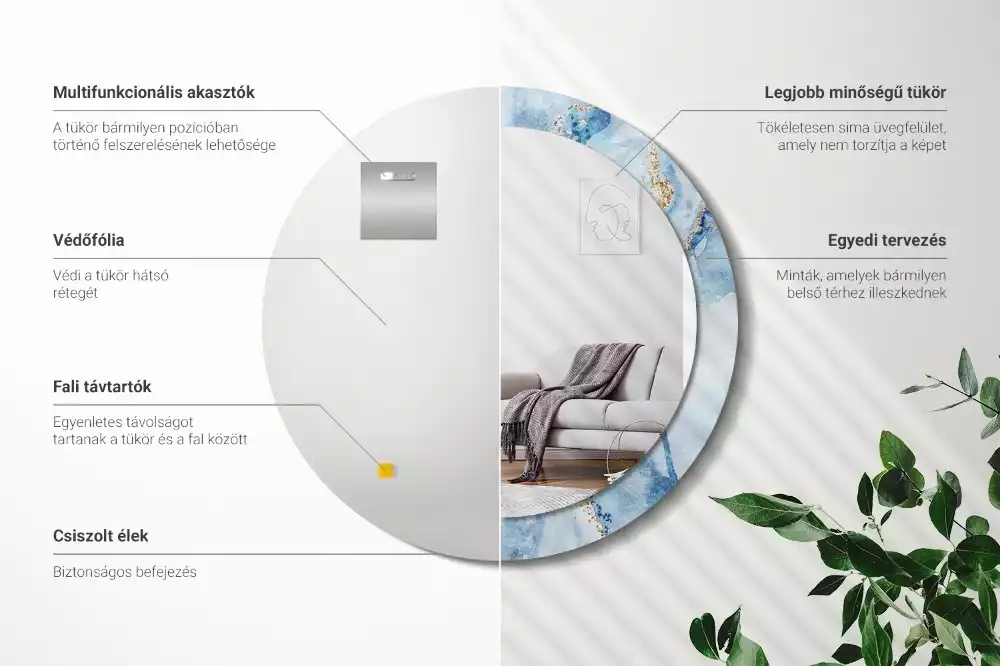 Kerek díszes tükör Kék márvány