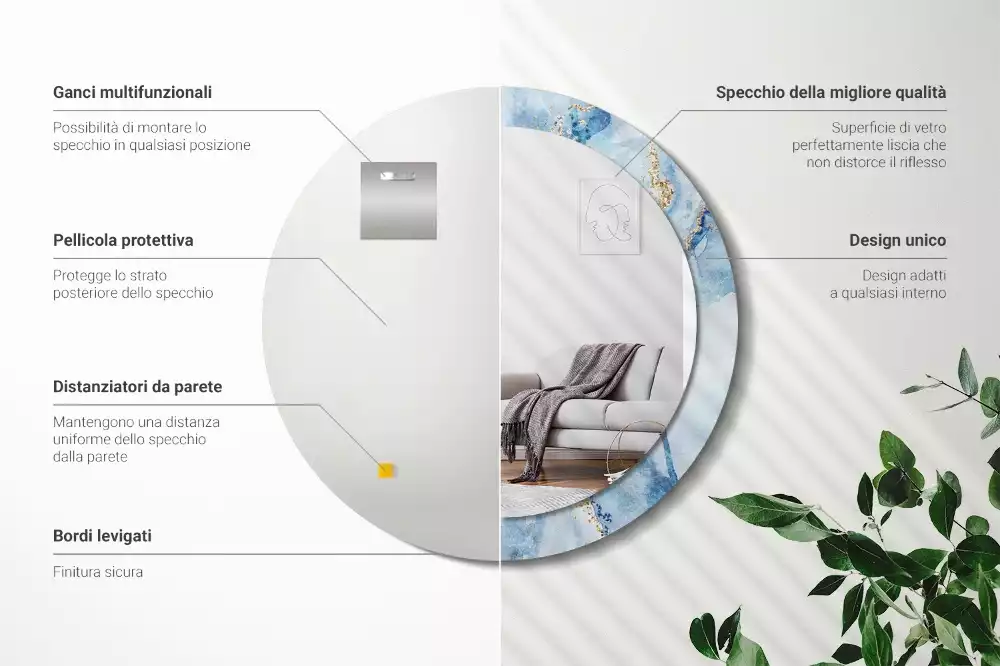 Kerek díszes tükör Kék márvány