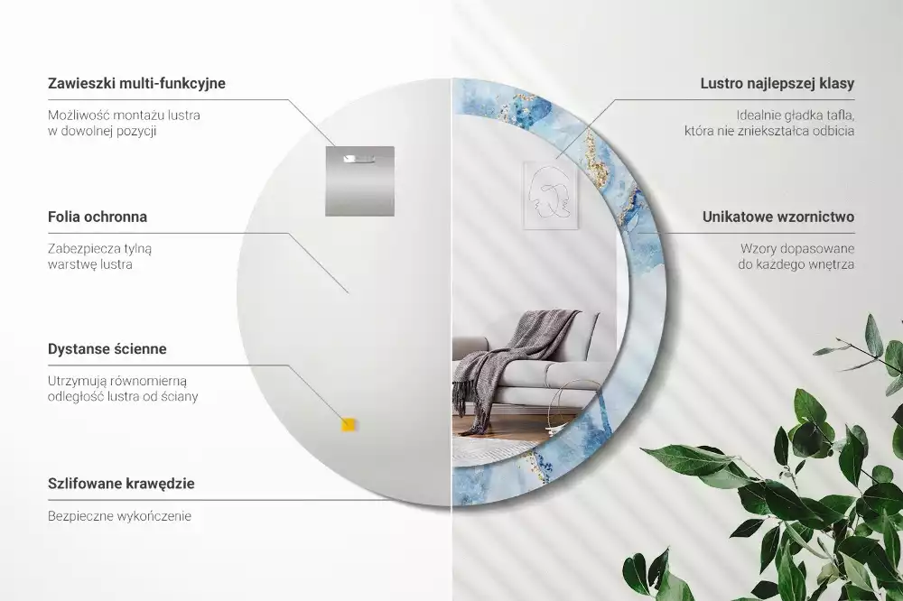 Kerek díszes tükör Kék márvány