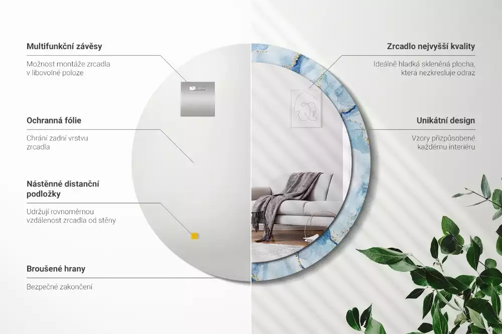 Kerek díszes tükör Kék márvány