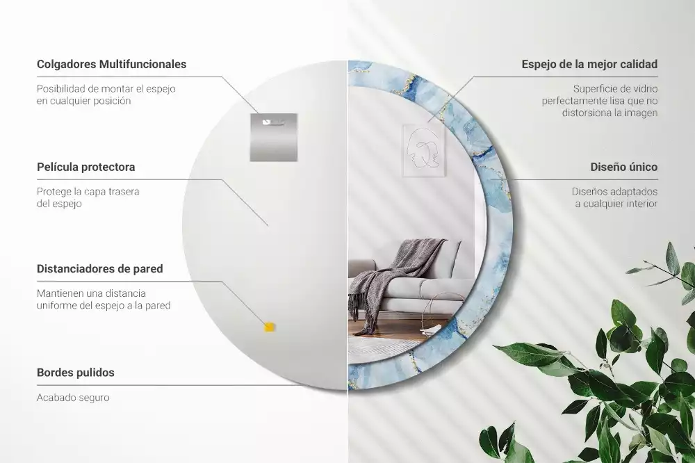 Kerek díszes tükör Kék márvány