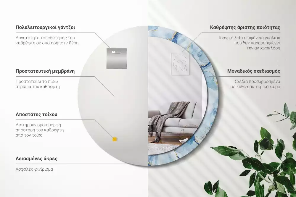 Kerek díszes tükör Kék márvány