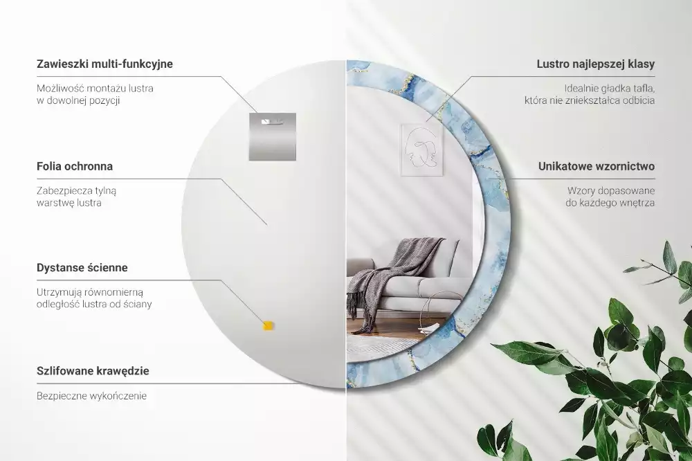 Kerek díszes tükör Kék márvány