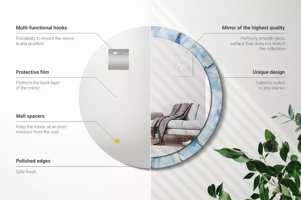 Kerek díszes tükör Kék márvány