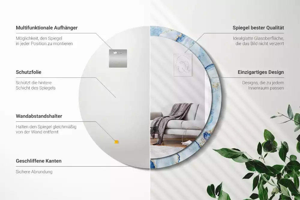 Kerek díszes tükör Kék márvány