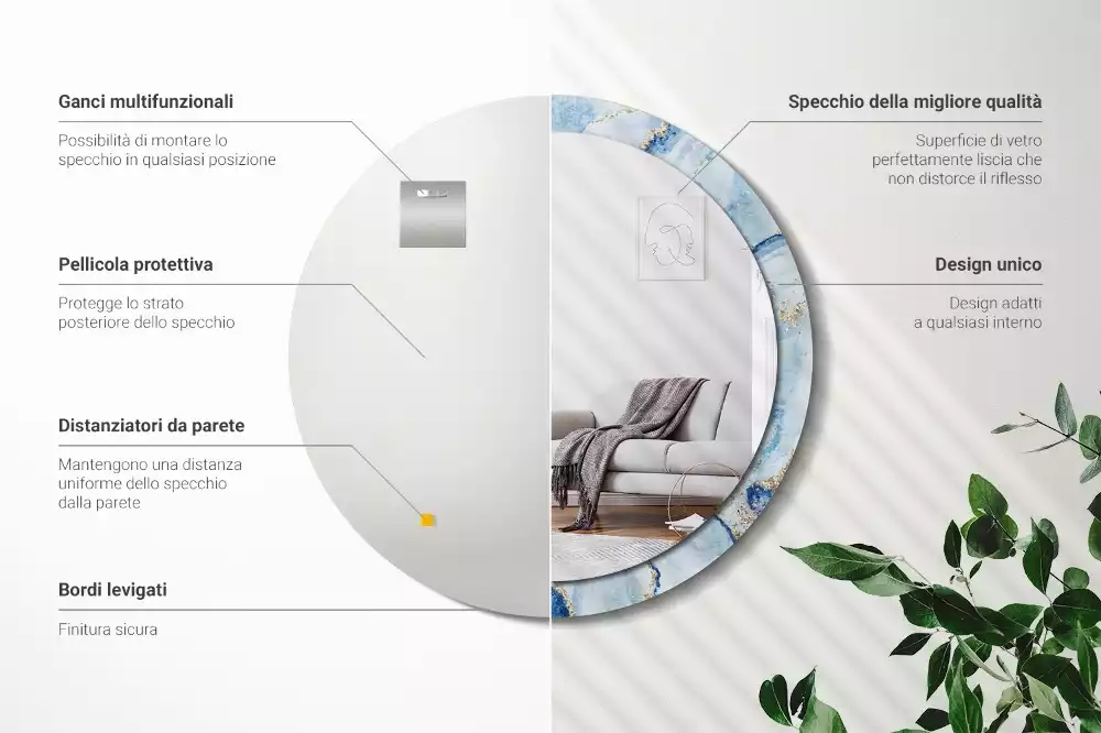 Kerek díszes tükör Kék márvány