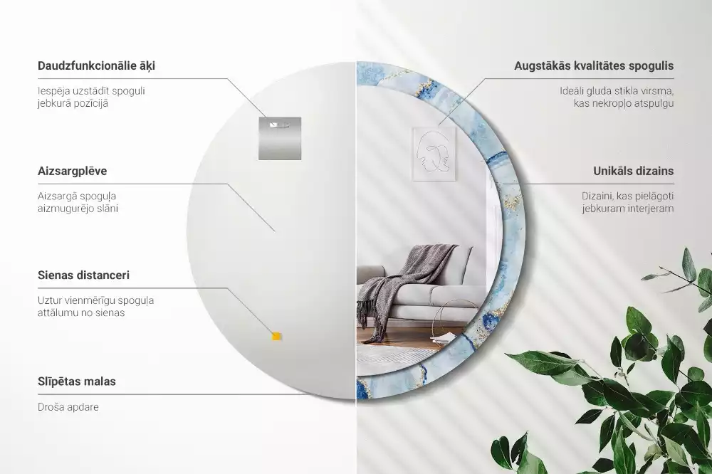 Kerek díszes tükör Kék márvány