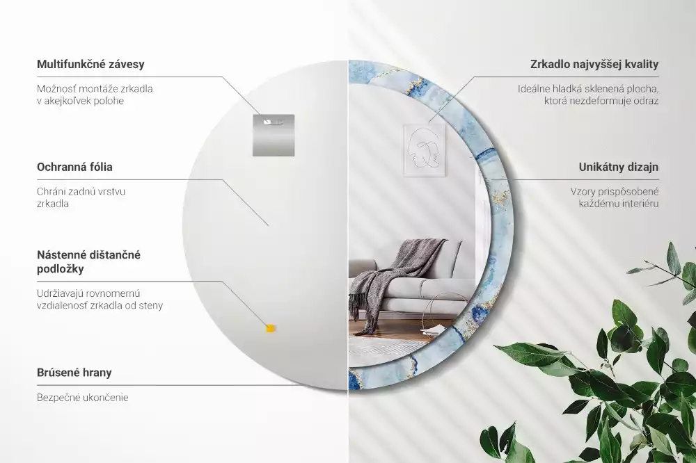 Kerek díszes tükör Kék márvány