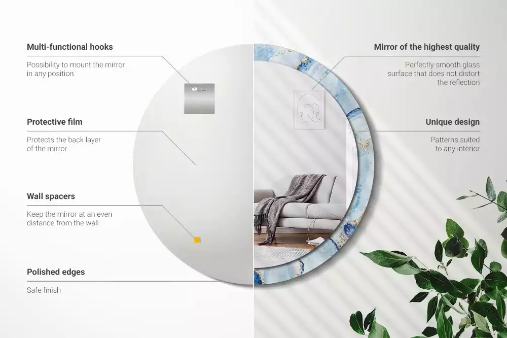 Kerek díszes tükör Kék márvány