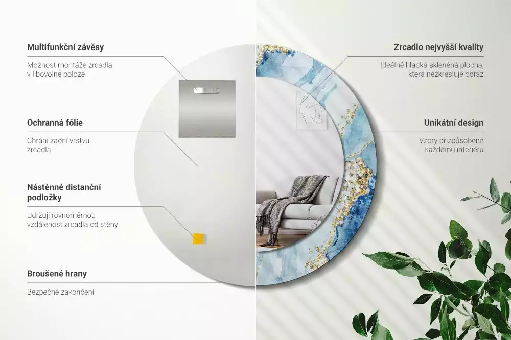 Kerek díszes tükör Kék márvány