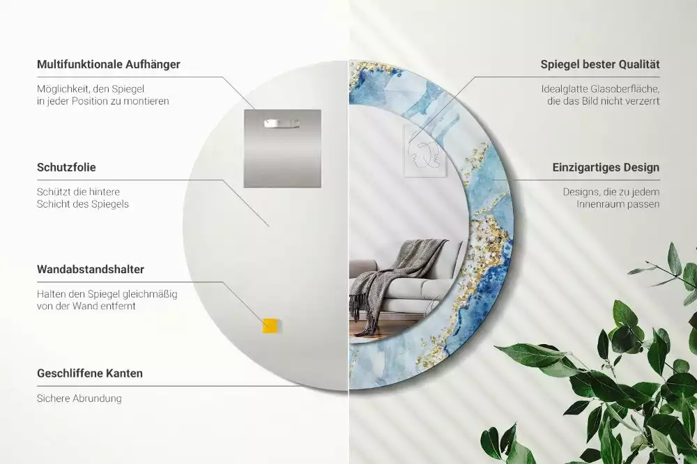 Kerek díszes tükör Kék márvány