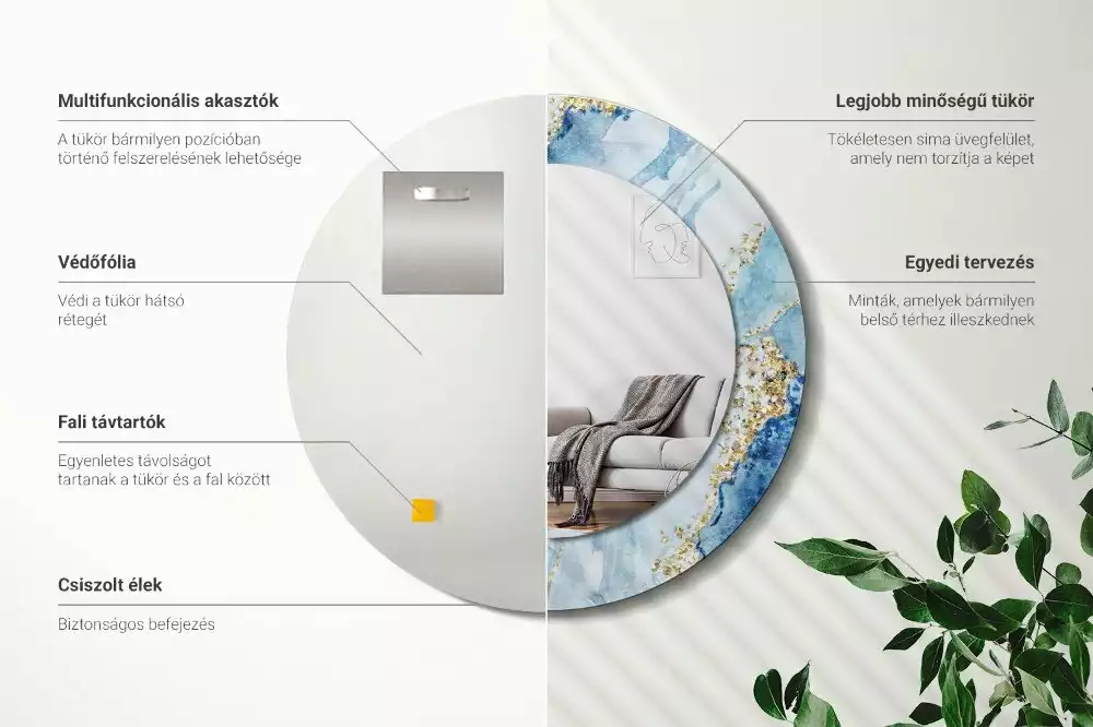 Kerek díszes tükör Kék márvány