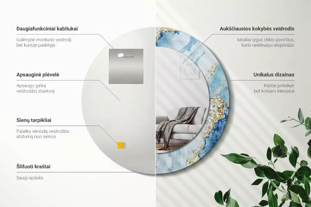 Kerek díszes tükör Kék márvány