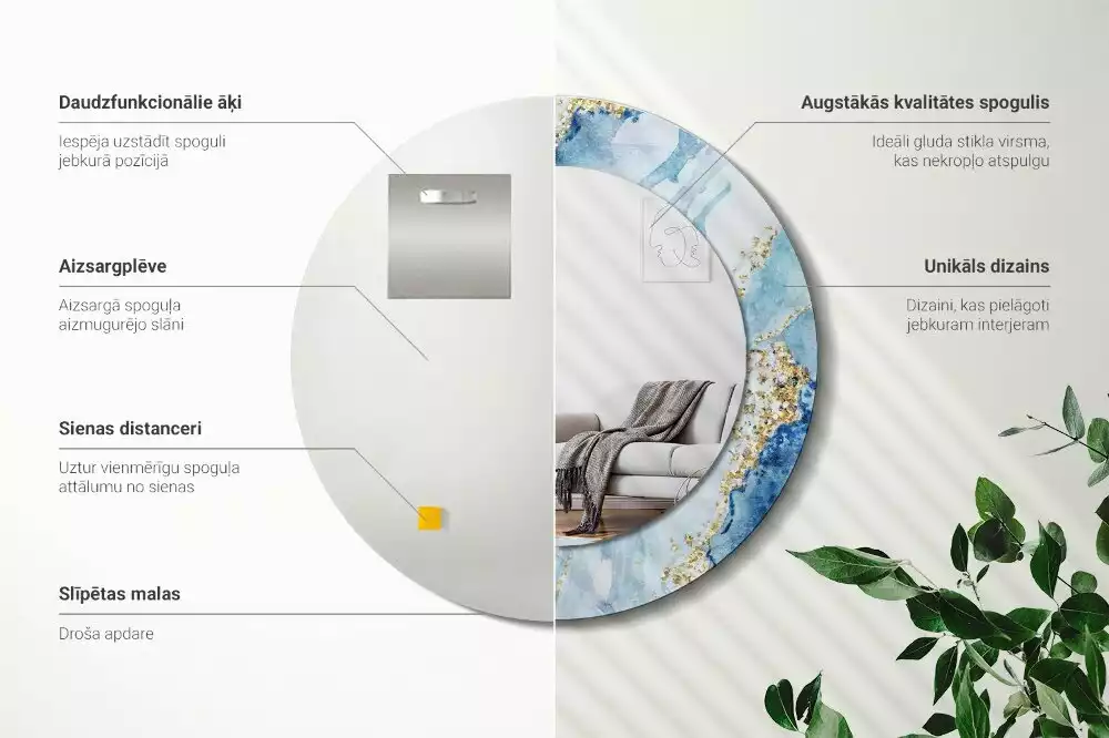 Kerek díszes tükör Kék márvány