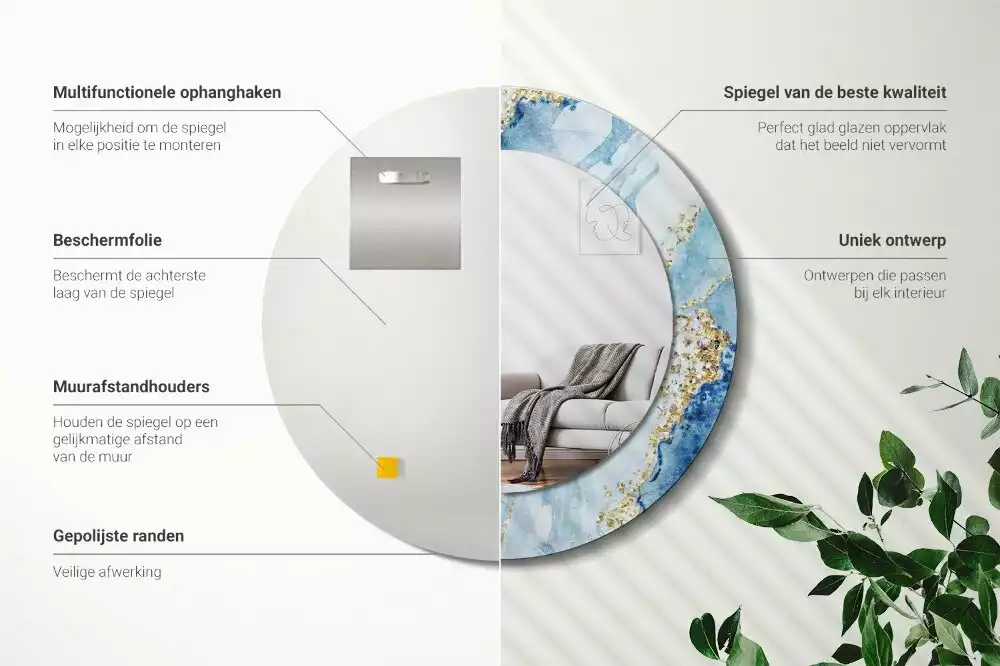 Kerek díszes tükör Kék márvány