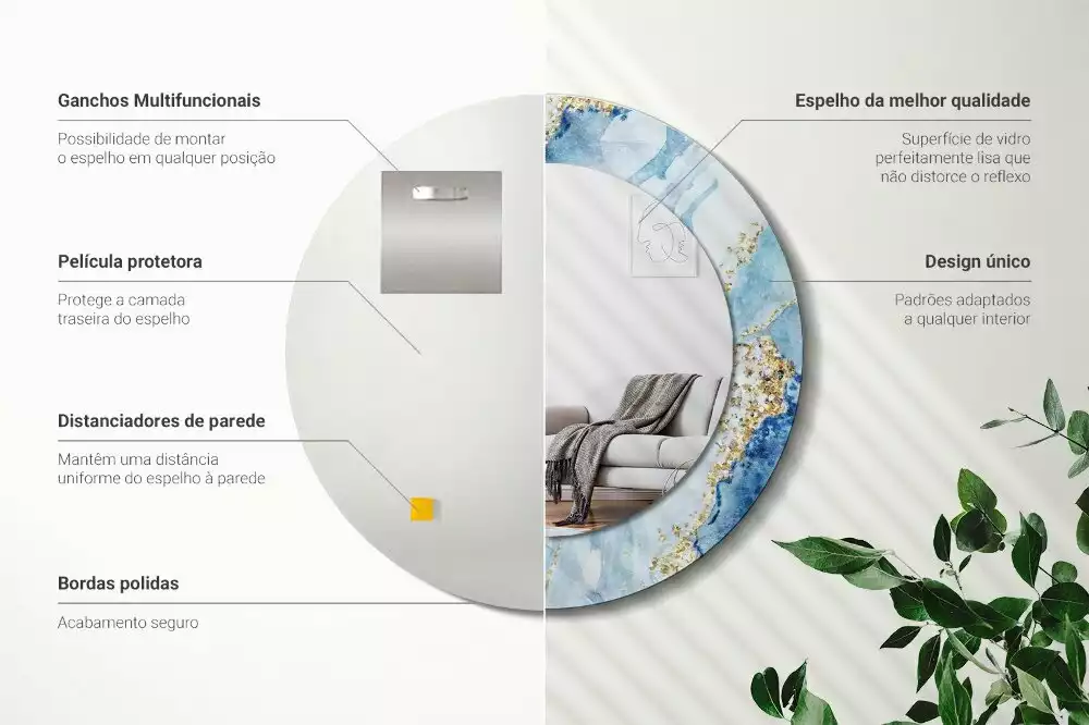 Kerek díszes tükör Kék márvány