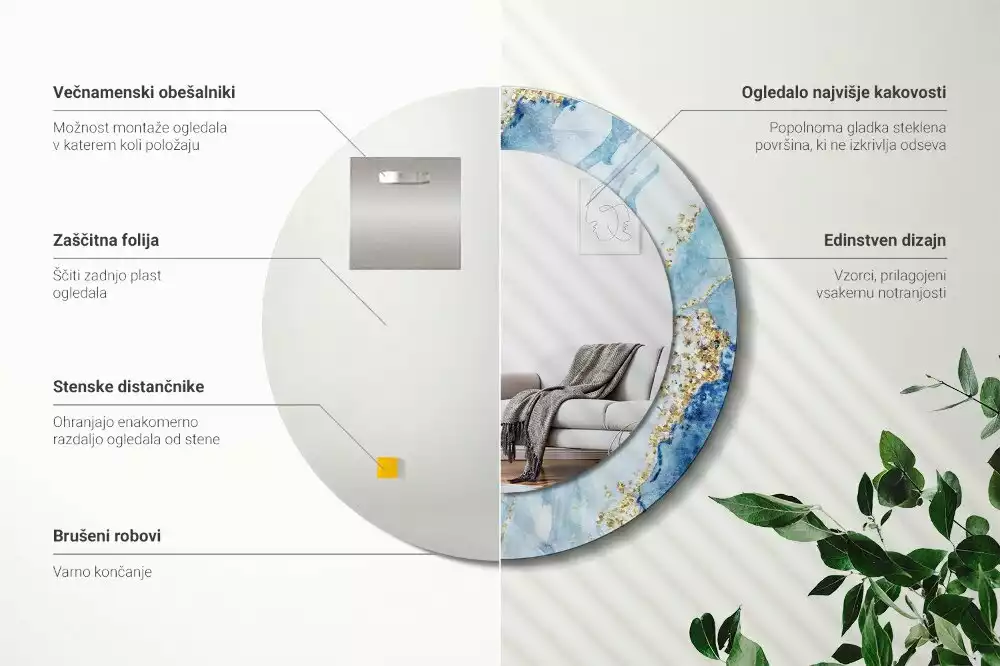 Kerek díszes tükör Kék márvány